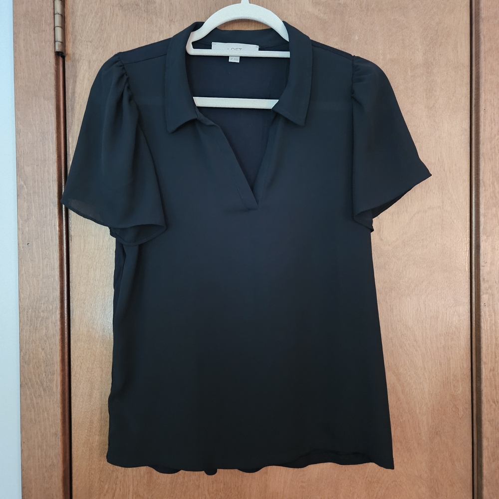 LOFT Petite Black Short Sleeve Blouse